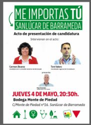 Invitación presentación candidatura IU Sanlúcar jueves 4, 20:30 en Bodega Monte de Piedad 10298b6a-e11c-4f54-b758-d66cce1f6def